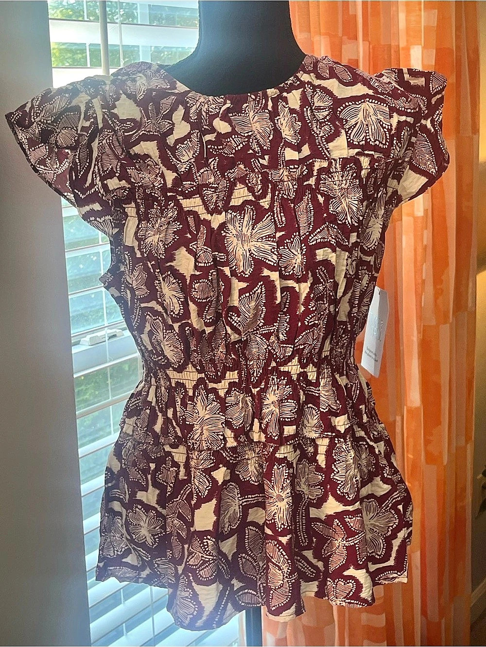 Time and Tru Floral Smock Fit Top Brown & Cream Girls Large NWT